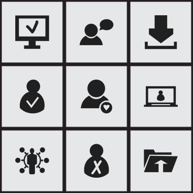 9 düzenlenebilir ağ simgeler kümesi. Bilgisayar, engellenen kişi ve daha fazla izin verilen, erişim gibi simgeler içerir. Web, mobil, UI ve Infographic tasarımı için kullanılabilir.