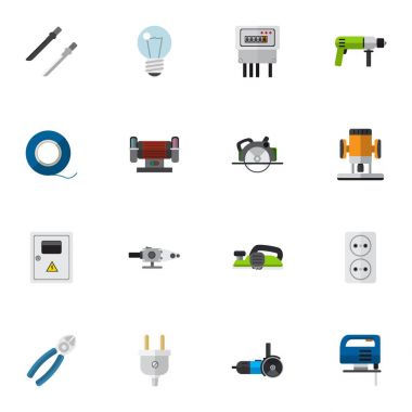 16 düzenlenebilir aletleri düz simgeler kümesi. Makine ve daha fazla taşlama testere, soket, gibi simgeler içerir. Web, mobil, UI ve Infographic tasarımı için kullanılabilir.