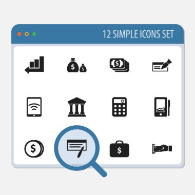 12 düzenlenebilir Finans simgeler kümesi. Çizgi grafiği, Bill, banknot ve daha fazlası gibi simgeler içerir. Web, mobil, UI ve Infographic tasarımı için kullanılabilir.