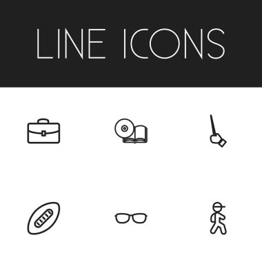 6 kümesi düzenlenebilir anahat simgeleri öğretmek. Gözlük, Case, el gibi simgeleri içerir. Web, mobil, UI ve Infographic tasarımı için kullanılabilir.