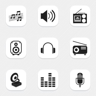 9 düzenlenebilir Medya simgeler kümesi. Müzik işareti, fonograf, mikrofon ve daha fazlası gibi simgeler içerir. Web, mobil, UI ve Infographic tasarımı için kullanılabilir.
