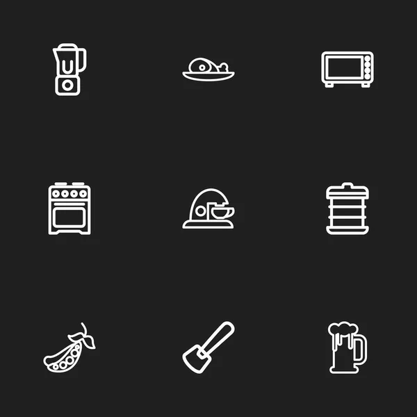 Set de 9 iconos de cocina editables. Incluye símbolos como guisantes, microondas, mezclador y más. Puede ser utilizado para el diseño de la tela, móvil, interfaz de usuario e infografía . — Vector de stock