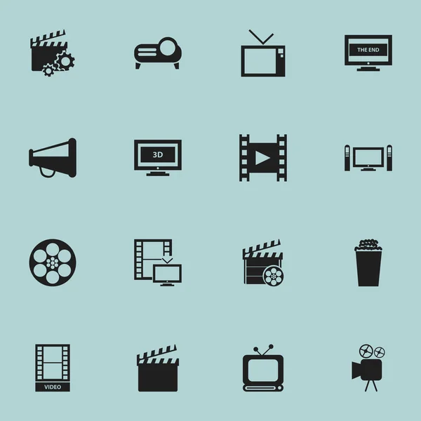 Set de 16 iconos de películas editables. Incluye símbolos como Clapperboard, Televisión, Película y más. Puede ser utilizado para el diseño de la tela, móvil, interfaz de usuario e infografía . — Archivo Imágenes Vectoriales