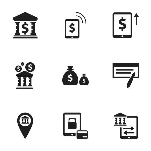 Sada 9 upravitelné finanční ikon. Obsahuje symboly, například peněžní růst, budova, Pinpoint a další. Lze použít pro webové, mobilní, Ui a infografika Design. — Stockový vektor