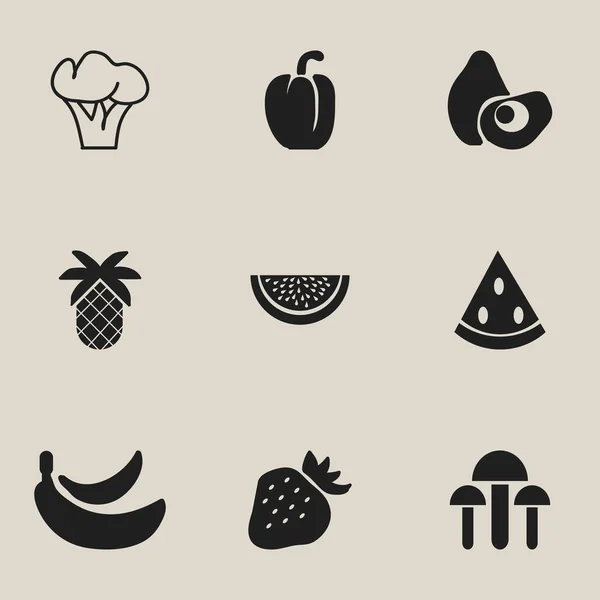 Conjunto de 9 Ícones de Sobremesa Editáveis. Inclui símbolos como melão, pimenta doce, árvore e muito mais. Pode ser usado para Web, Mobile, UI e design infográfico . — Vetor de Stock
