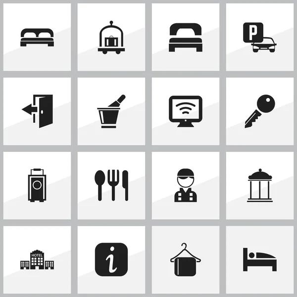Conjunto de 16 iconos de viaje editables. Incluye símbolos tales como TV inalámbrica, carro, dormir y más. Puede ser utilizado para el diseño de la tela, móvil, interfaz de usuario e infografía . — Vector de stock