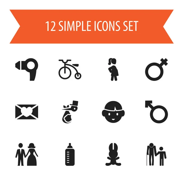 Uppsättning av 12 redigerbara familj ikoner. Innehåller symboler som barnbarn, Son, gift. Kan användas för webb-, mobil-, Ui- och Infographic Design. — Stock vektor