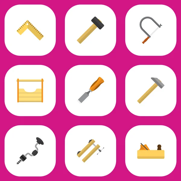 Conjunto de 9 herramientas editables iconos planos. Incluye símbolos como abrazadera, instrumentos, bits y más. Puede ser utilizado para el diseño de la tela, móvil, interfaz de usuario e infografía . — Archivo Imágenes Vectoriales