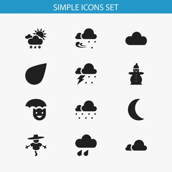 12 可编辑天气图标集。包括符号龙卷风、 降水、 冰雹等。可用于 Web、 移动、 Ui 和数据图表设计. — 图库矢量图片