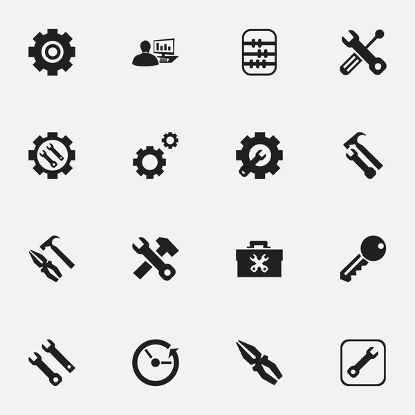 Conjunto de 16 iconos mecánicos editables. Incluye símbolos como alicates martillo, acceso, reconstrucción y más. Puede ser utilizado para el diseño de la tela, móvil, interfaz de usuario e infografía . — Archivo Imágenes Vectoriales