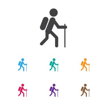 Simge Hiking üzerinde seyahat etmek simge vektör Illustration. Premium Kalite izole yürüyüş öğesinde Trendy düz stil.