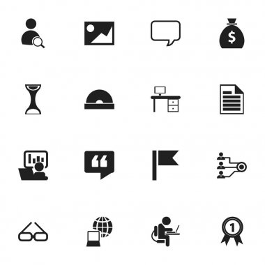 16 düzenlenebilir Bürosu simgeler kümesi. Kompakt Disk, dünya, rozet ve daha fazlası gibi simgeler içerir. Web, mobil, UI ve Infographic tasarımı için kullanılabilir.