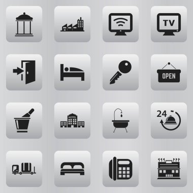 16 düzenlenebilir Plaza simgeler kümesi. Açılan tasarlamak, giriş, kablosuz Tv ve daha fazlası gibi simgeler içerir. Web, mobil, UI ve Infographic tasarımı için kullanılabilir.