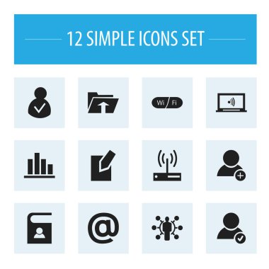 12 düzenlenebilir ağ simgeler kümesi. Sembolleri içerir gibi kullanıcı, onaylama gibi dosya, telefon rehberi ve daha fazla düzenleyin. Web, mobil, UI ve Infographic tasarımı için kullanılabilir.