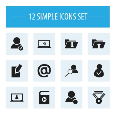 12 düzenlenebilir genel simgeler kümesi. Posta simgesi, hesap, dosyasını düzenlemek ve daha fazlası gibi simgeler içerir. Web, mobil, UI ve Infographic tasarımı için kullanılabilir.