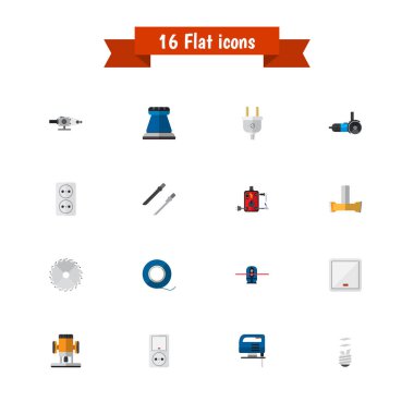 16 düzenlenebilir elektrik düz simgeler kümesi. Sembolleri lehimleme gibi ağız, Jack ve daha fazlasını içerir. Web, mobil, UI ve Infographic tasarımı için kullanılabilir.