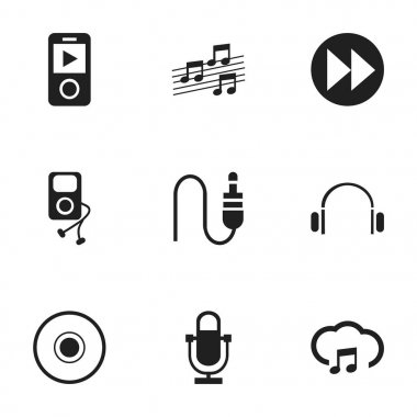 9 düzenlenebilir Mp3 simgeler kümesi. Müzikal Gadget, Stereo fiş, Mp3 çalar ve daha fazlası gibi simgeler içerir. Web, mobil, UI ve Infographic tasarımı için kullanılabilir.