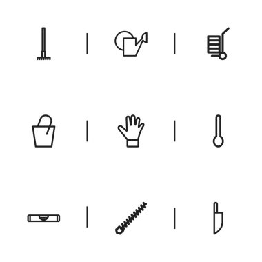 9 düzenlenebilir aparatı anahat simgeleri ayarlayın. Kova, taşıma, çorba ve daha fazla gibi simgeler içerir. Web, mobil, UI ve Infographic tasarımı için kullanılabilir.