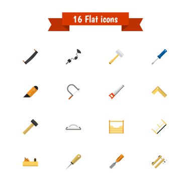 16 düzenlenebilir enstrüman düz simgeler kümesi. Aracı gibi semboller dönüş-vida, Bit ve daha fazlasını içerir. Web, mobil, UI ve Infographic tasarımı için kullanılabilir.