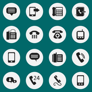 16 düzenlenebilir aygıt simgeler kümesi. Office telefon, ev cep telefonu, telefon ve daha fazlası gibi simgeler içerir. Web, mobil, UI ve Infographic tasarımı için kullanılabilir.