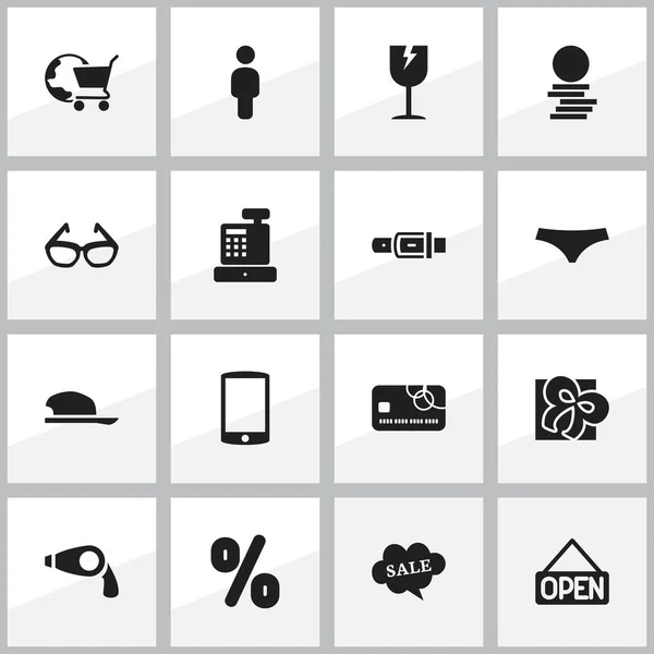 Conjunto de 16 iconos comerciales editables. Incluye símbolos tales como humano, explícito, teléfono celular y más. Puede ser utilizado para el diseño de la tela, móvil, interfaz de usuario e infografía . — Vector de stock