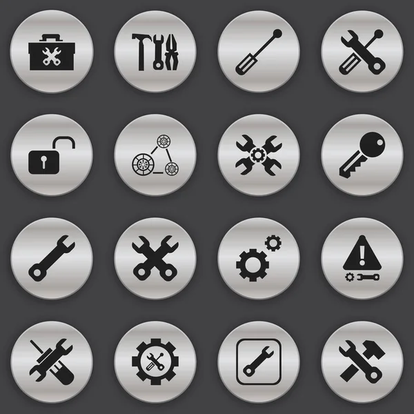 Conjunto de 16 iconos de reparación editables. Incluye símbolos como candado abierto, equipo de construcción, soporte técnico y más. Puede ser utilizado para el diseño de la tela, móvil, interfaz de usuario e infografía . — Vector de stock