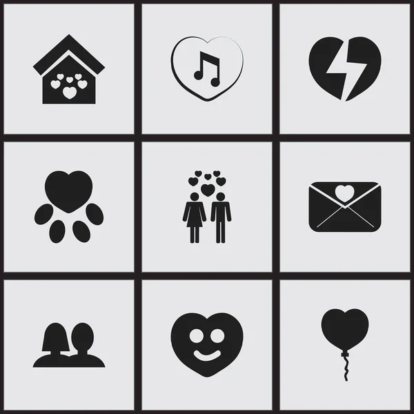 Conjunto de 9 Ícones de amor editáveis. Inclui símbolos como feliz, Domicile, carta de afeto e muito mais. Pode ser usado para Web, Mobile, UI e design infográfico . —  Vetores de Stock