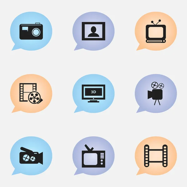 Conjunto de 9 Ícones de filmagem editáveis. Inclui símbolos como tira de filme, fotografia, fita de câmera e muito mais. Pode ser usado para Web, Mobile, UI e design infográfico . —  Vetores de Stock
