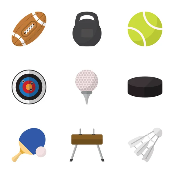 Conjunto de 9 Ícones Esporte Plano Editável. Inclui símbolos como Miniball, arruela, Touchdown e muito mais. Pode ser usado para Web, Mobile, UI e design infográfico . — Vetor de Stock