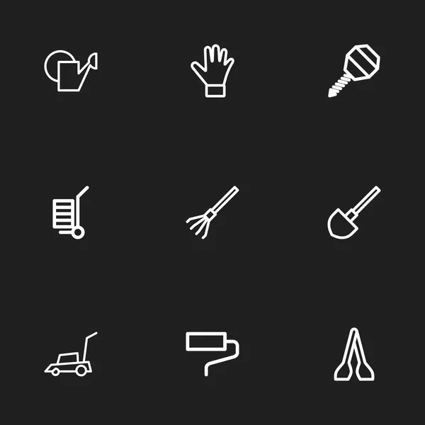 Набор из 9 настольных иконок. Включает такие символы, как лопата, кисть, перчатка и многое другое. Can be used for Web, Mobile, UI and Infographic Design . — стоковый вектор