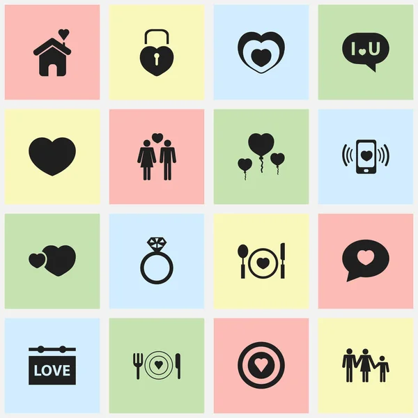 Conjunto de 16 Ícones de Amour Editáveis. Inclui símbolos como Heartbeat, Home, Dartboard e muito mais. Pode ser usado para Web, Mobile, UI e design infográfico . —  Vetores de Stock