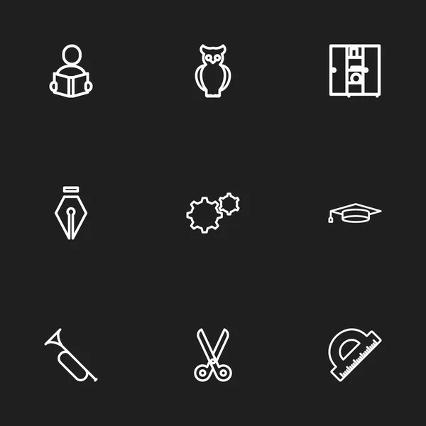 Conjunto de 9 Iconos de Esquema Educativo Editable. Incluye símbolos como tinta, pájaro, aprendizaje y más. Puede ser utilizado para el diseño de la tela, móvil, interfaz de usuario e infografía . — Archivo Imágenes Vectoriales
