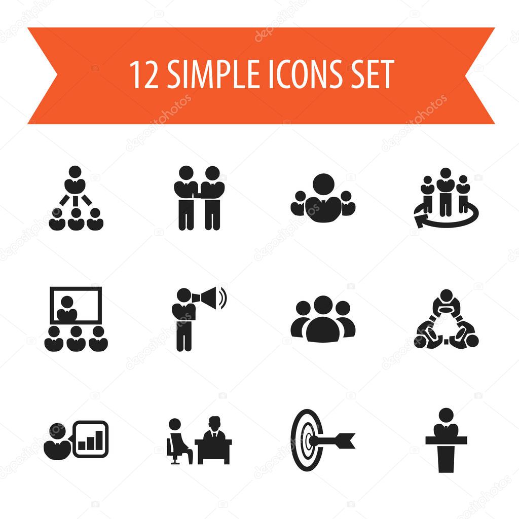 Set Of 12 Editable Cooperation Icons. Includes Symbols Such As Group, Agreement, Team And More. Can Be Used For Web, Mobile, UI And Infographic Design.