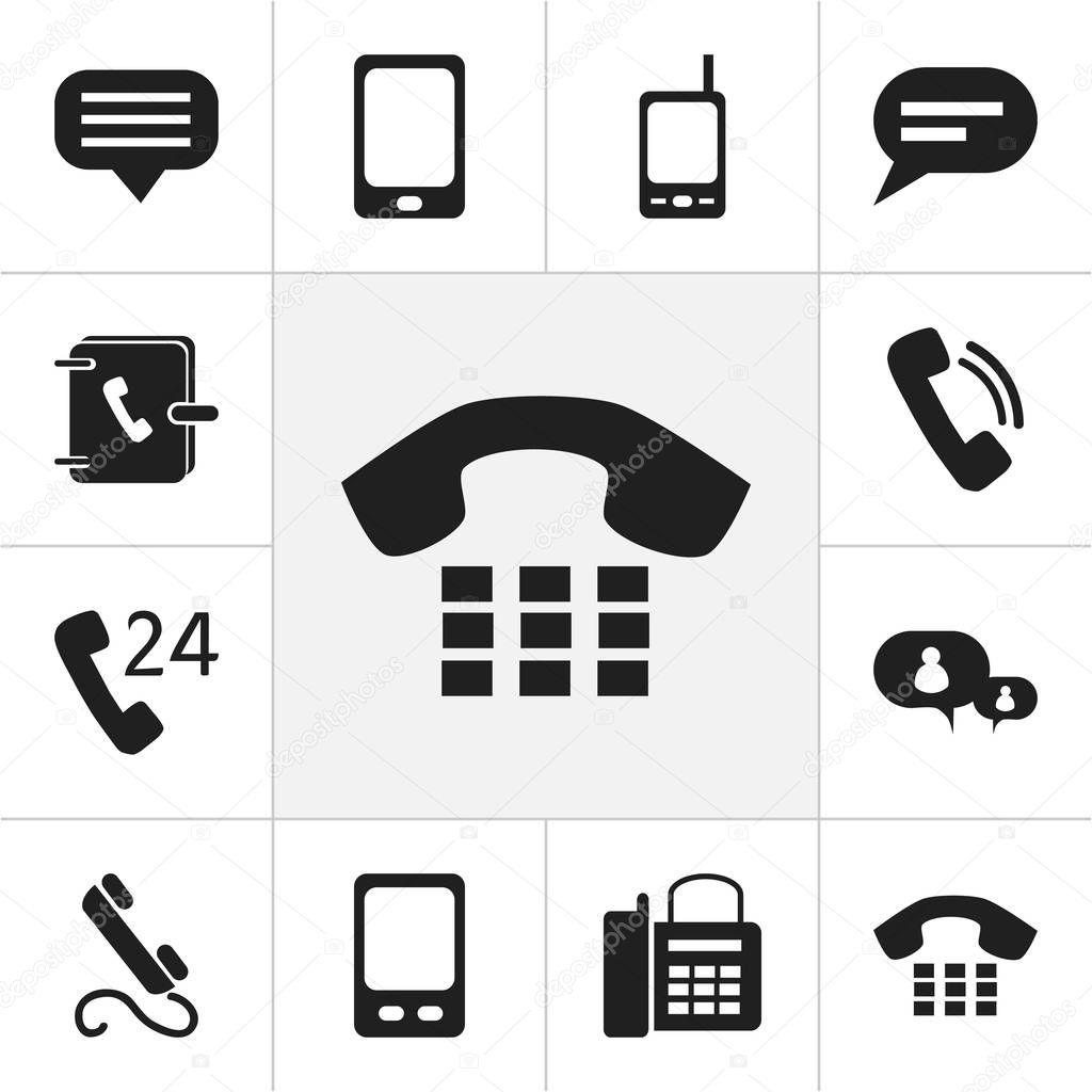 Set Of 12 Editable Gadget Icons. Includes Symbols Such As Phone, Chat, Talking And More. Can Be Used For Web, Mobile, UI And Infographic Design.