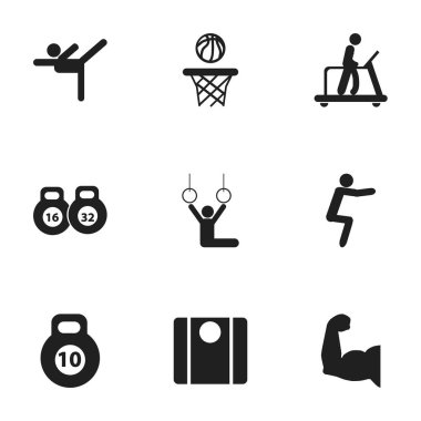 9 düzenlenebilir egzersiz simgeler kümesi. Çalışan, halter, akrobasi ve daha fazla yürütme gibi simgeleri içerir. Web, mobil, UI ve Infographic tasarımı için kullanılabilir.