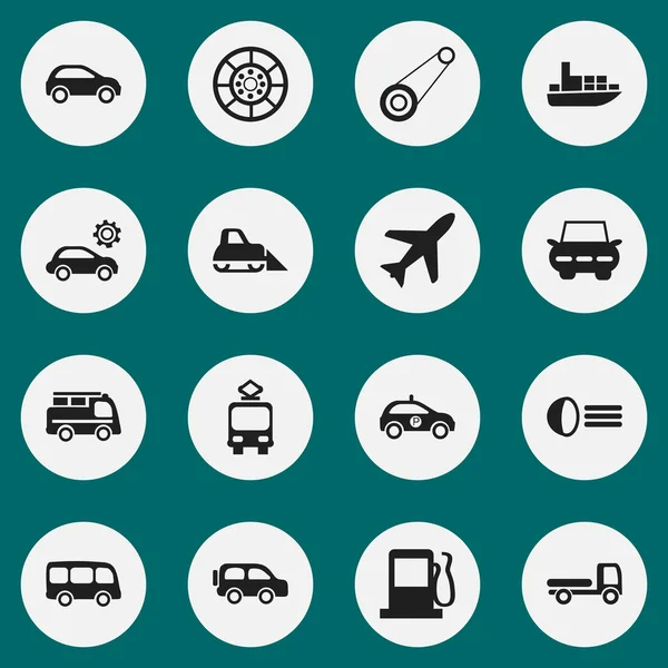 Conjunto de 16 ícones de transporte editáveis. Inclui símbolos como roda, aeronaves, jipe da família e muito mais. Pode ser usado para Web, Mobile, UI e design infográfico . —  Vetores de Stock