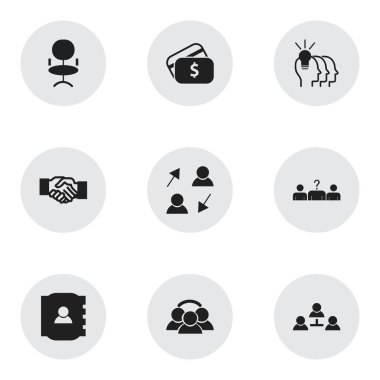 9 düzenlenebilir iş simgeler kümesi. Tebrik, birlik, ortaklık ve daha fazlası gibi simgeler içerir. Web, mobil, UI ve Infographic tasarımı için kullanılabilir.