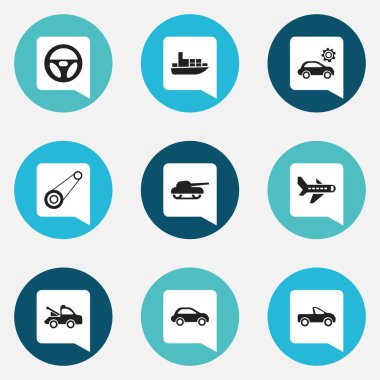 9 düzenlenebilir sevk irsaliyesi simgeler kümesi. Garaj, Spyglass, Drophead Coupe ve daha fazlası gibi simgeler içerir. Web, mobil, UI ve Infographic tasarımı için kullanılabilir.