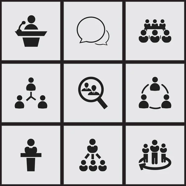 Набор из 9 редактируемых бизнес-икон. Включает такие символы, как дебаты, человеческие ресурсы, спикер и многое другое. Can be used for Web, Mobile, UI and Infographic Design . — стоковый вектор