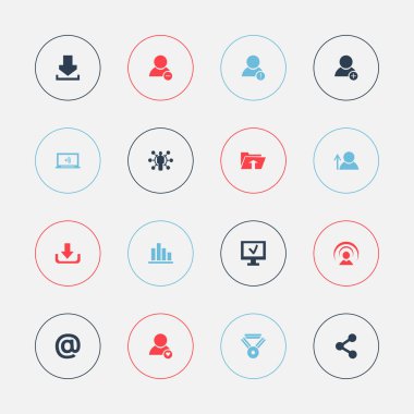 16 düzenlenebilir genel simgeler kümesi. Çizgi grafiği, Transfer, günlüğüne gibi simgeler ve daha fazlasını içerir. Web, mobil, UI ve Infographic tasarımı için kullanılabilir.