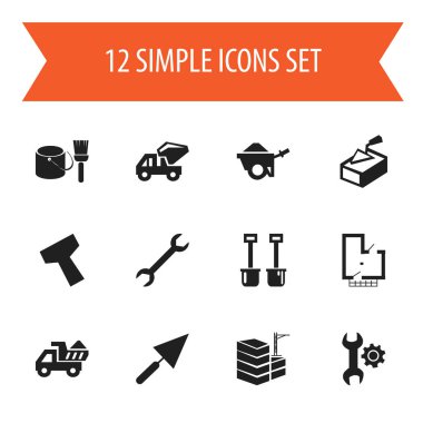 12 düzenlenebilir yapısını simgeler kümesi. Tamir, arabası, sıva ve daha fazlası gibi simgeler içerir. Web, mobil, UI ve Infographic tasarımı için kullanılabilir.