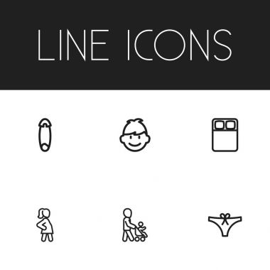 6 / ayarla düzenlenebilir yakınları simgeleri anahat. Sembolleri içerir gibi torunu, kemerlerinizi bağlayın, evlat. Web, mobil, UI ve Infographic tasarımı için kullanılabilir.