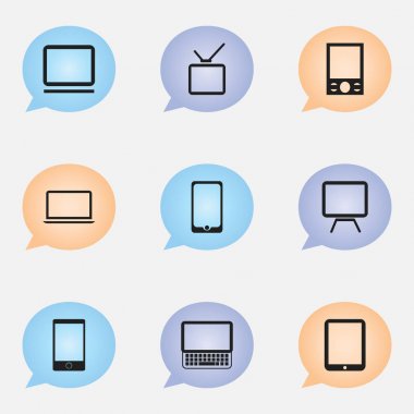 9 düzenlenebilir aygıtları simgeler kümesi. Telefon, Clavier, müzik telefonu ve daha fazlası gibi simgeler içerir. Web, mobil, UI ve Infographic tasarımı için kullanılabilir.