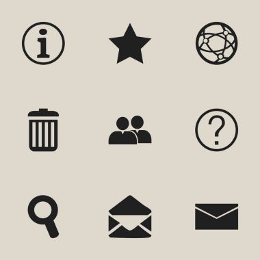 9 düzenlenebilir Web simgeler kümesi. Geri dönüşüm kutusu, Büyüteç, yer imi ve daha fazlası gibi simgeler içerir. Web, mobil, UI ve Infographic tasarımı için kullanılabilir.