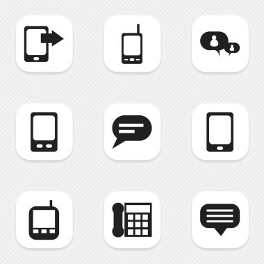 9 düzenlenebilir telefon simgeler kümesi. Simgeler sohbet gibi paylaşım göstermek, alıcı-verici ve daha fazlasını içerir. Web, mobil, UI ve Infographic tasarımı için kullanılabilir.