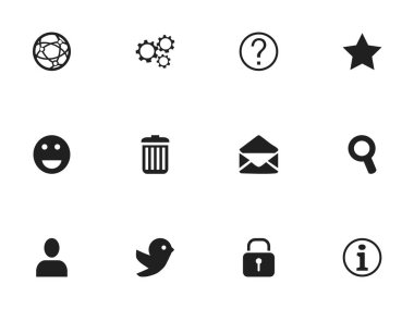 12 düzenlenebilir Internet simge kümesi. Güvercin, Büyüteç'i ve Profile gibi simgeler içerir. Web, mobil, UI ve Infographic tasarımı için kullanılabilir.
