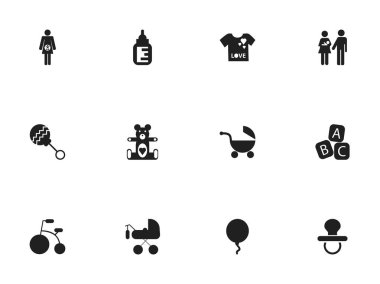 12 düzenlenebilir bebek simgeler kümesi. Lineage, emzik, bebek arabası ve daha fazlası gibi simgeler içerir. Web, mobil, UI ve Infographic tasarımı için kullanılabilir.