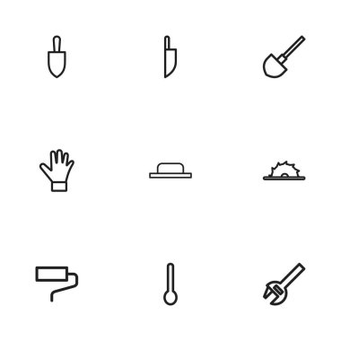 9 düzenlenebilir ekipman anahat simgeleri ayarlayın. Çorba kaşığı, Spade, bıçak ve daha fazlası gibi simgeler içerir. Web, mobil, UI ve Infographic tasarımı için kullanılabilir.