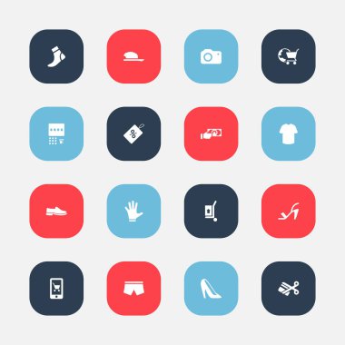 16 düzenlenebilir ticaret simgeler kümesi. Çorap, rozet, uluslararası ticaret ve daha fazlası gibi simgeler içerir. Web, mobil, UI ve Infographic tasarımı için kullanılabilir.