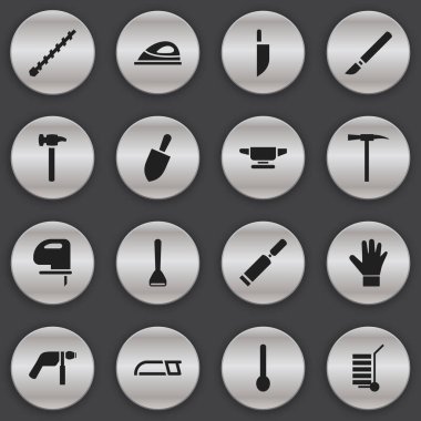 16 düzenlenebilir ekipman simgeler kümesi. Macun spatulası, cihaz, sevk irsaliyesi ve daha fazlası gibi simgeler içerir. Web, mobil, UI ve Infographic tasarımı için kullanılabilir.